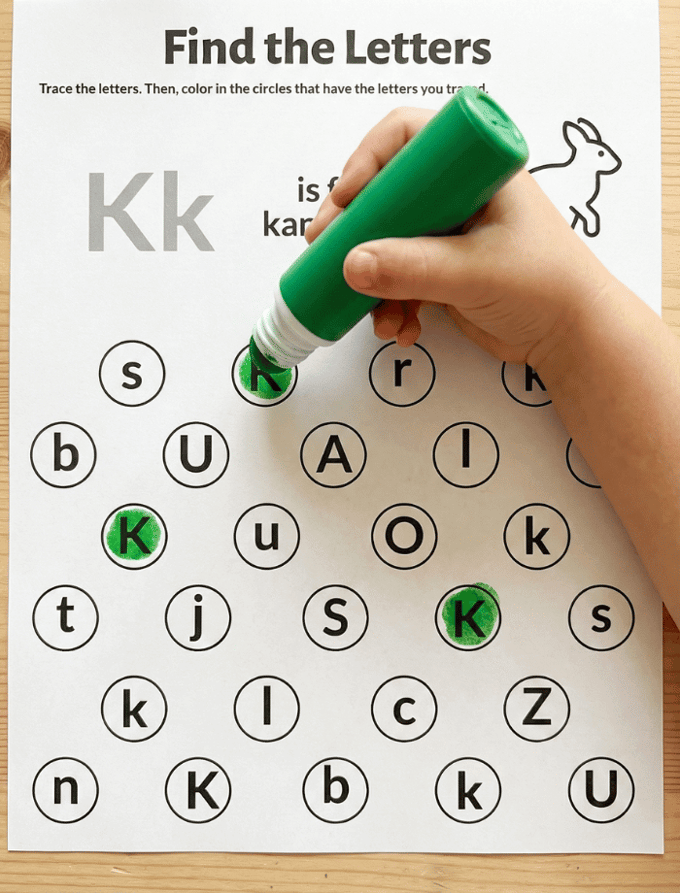 Letter K dot marker letter hunt