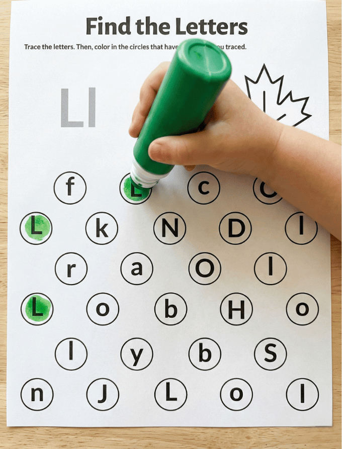 Letter L dot marker letter hunt