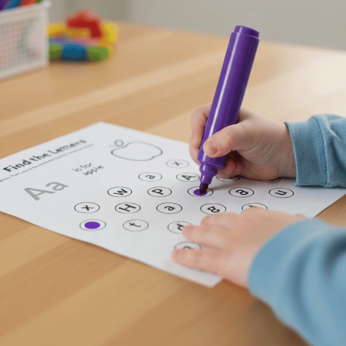 Letter A dot marker letter hunt