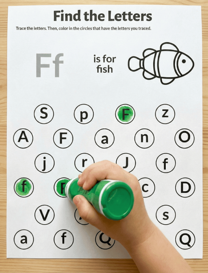Letter F dot marker letter hunt