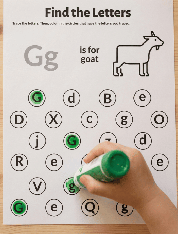 Letter G dot marker letter hunt