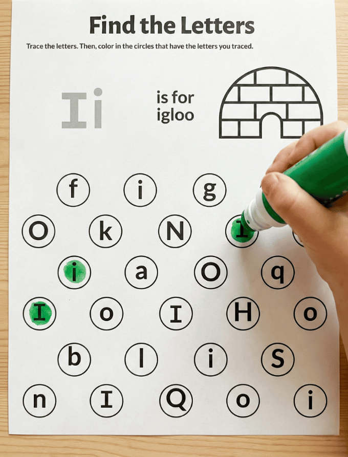 Letter I dot marker letter hunt