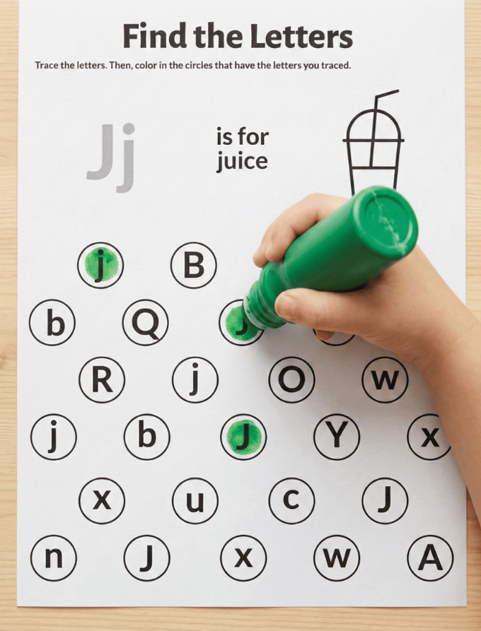 Letter J dot marker letter hunt