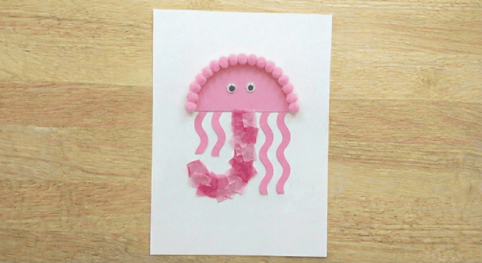 Letter J activities: jellyfish craft using letter J shape with tissue paper and tentacles
