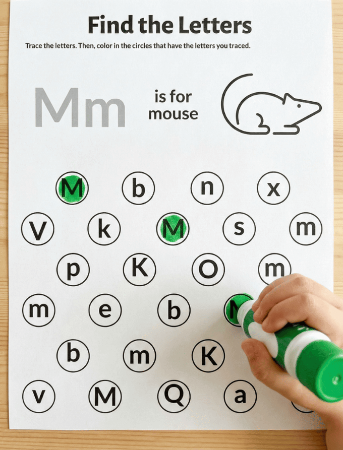 Letter M dot marker letter hunt