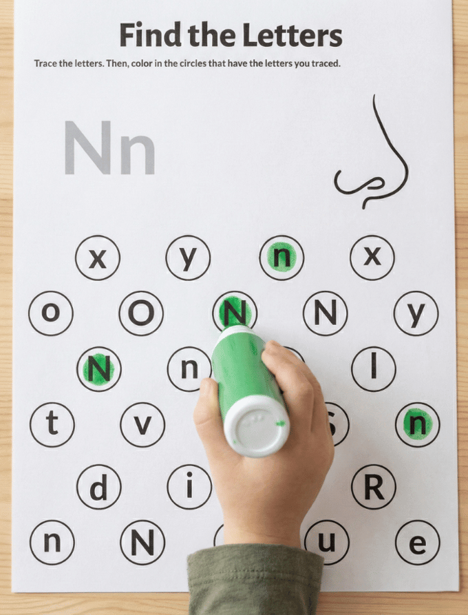 Letter N dot marker letter hunt