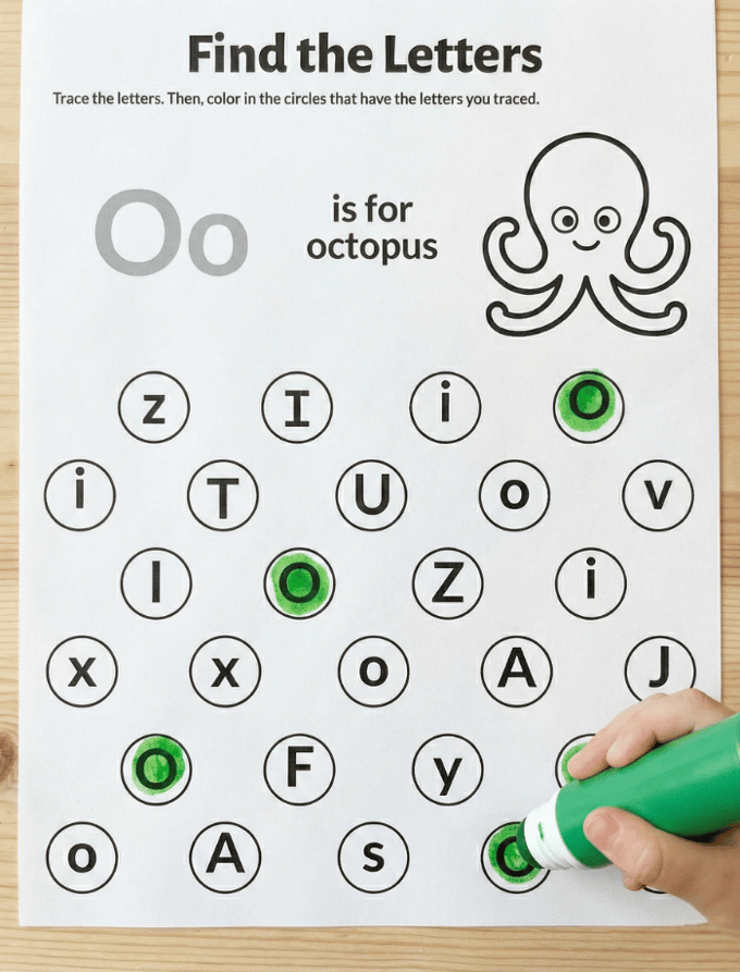 Letter O dot marker letter hunt