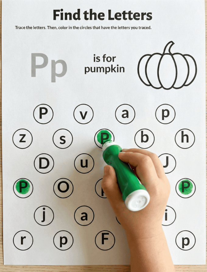 Letter P dot marker letter hunt