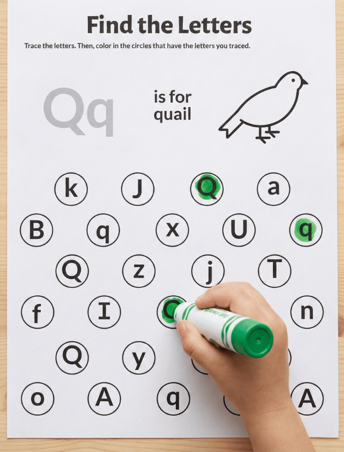 Letter Q dot marker letter hunt