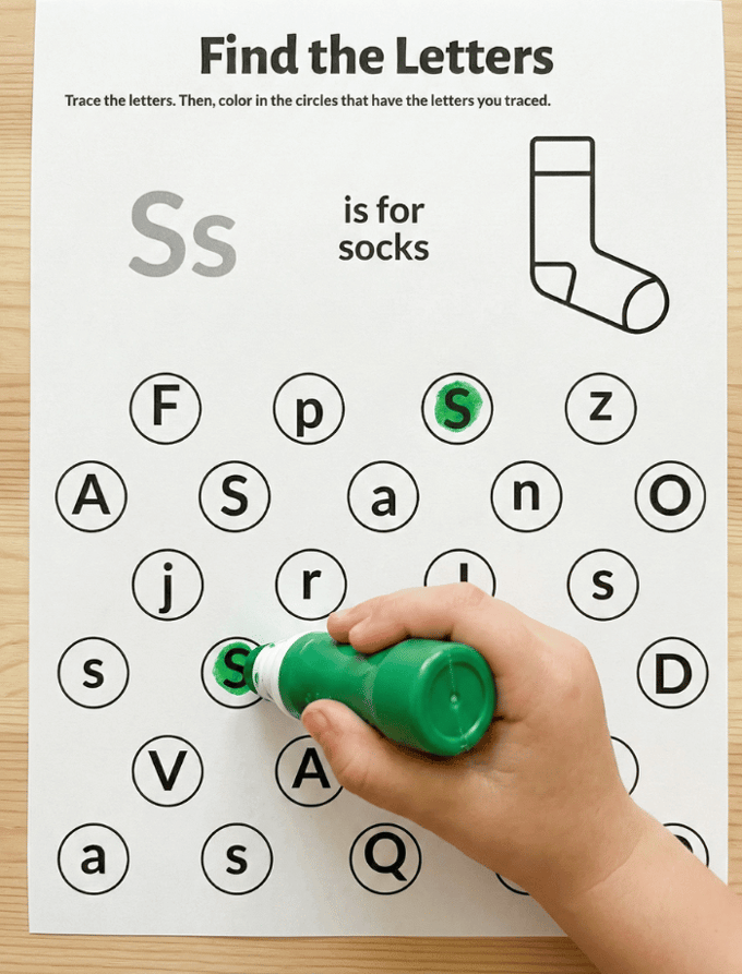 Letter S dot marker letter hunt