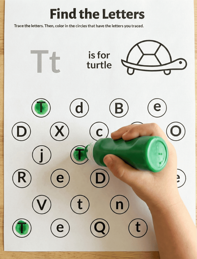 Letter T dot marker letter hunt