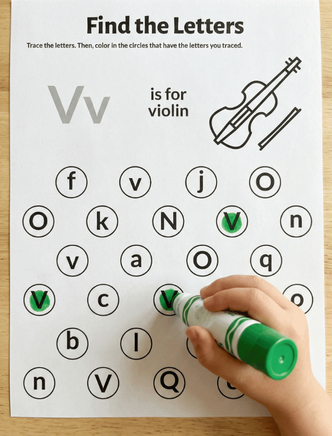 Letter V dot marker letter hunt