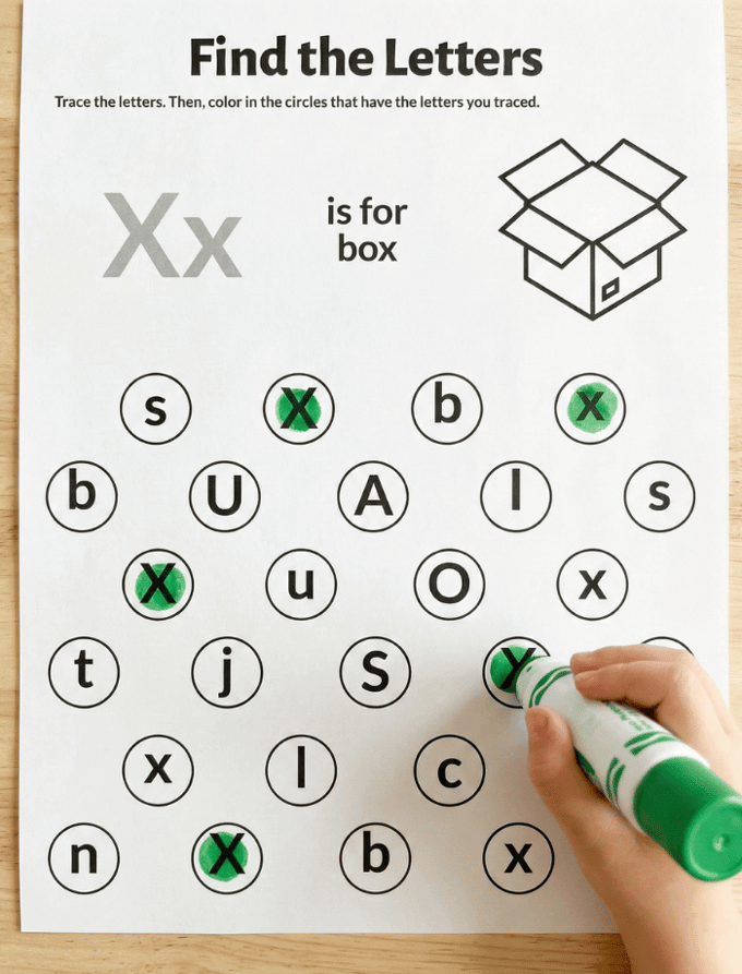 Letter X dot marker letter hunt