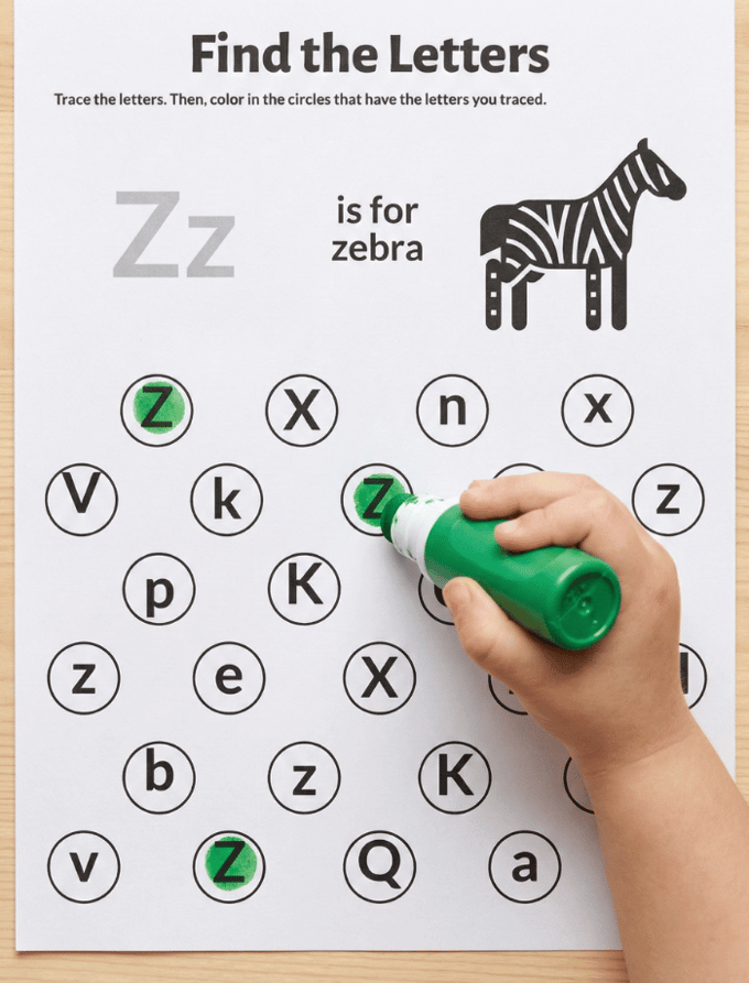 Letter Z dot marker letter hunt