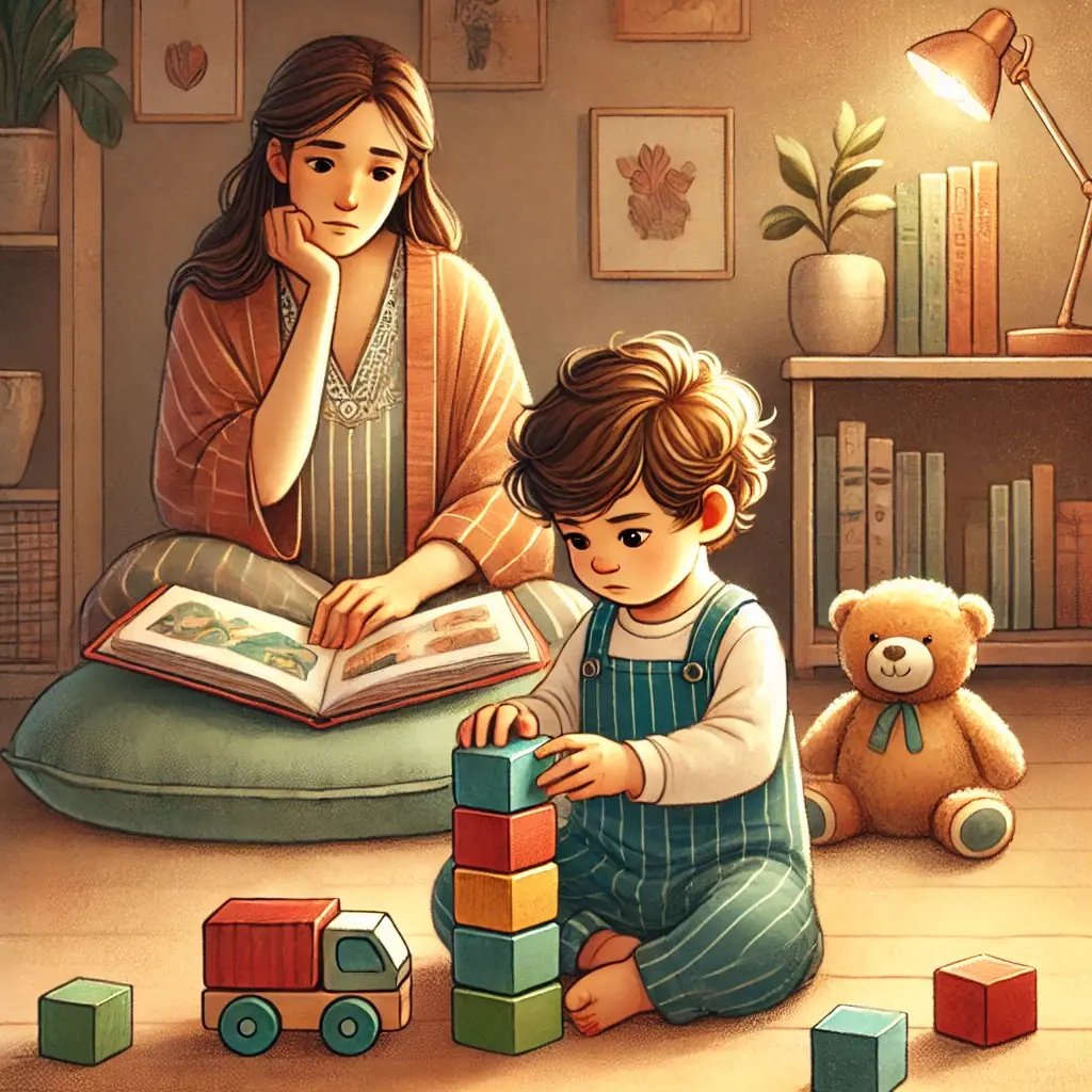 Parent calmly addressing preschool learning resistance during home education time