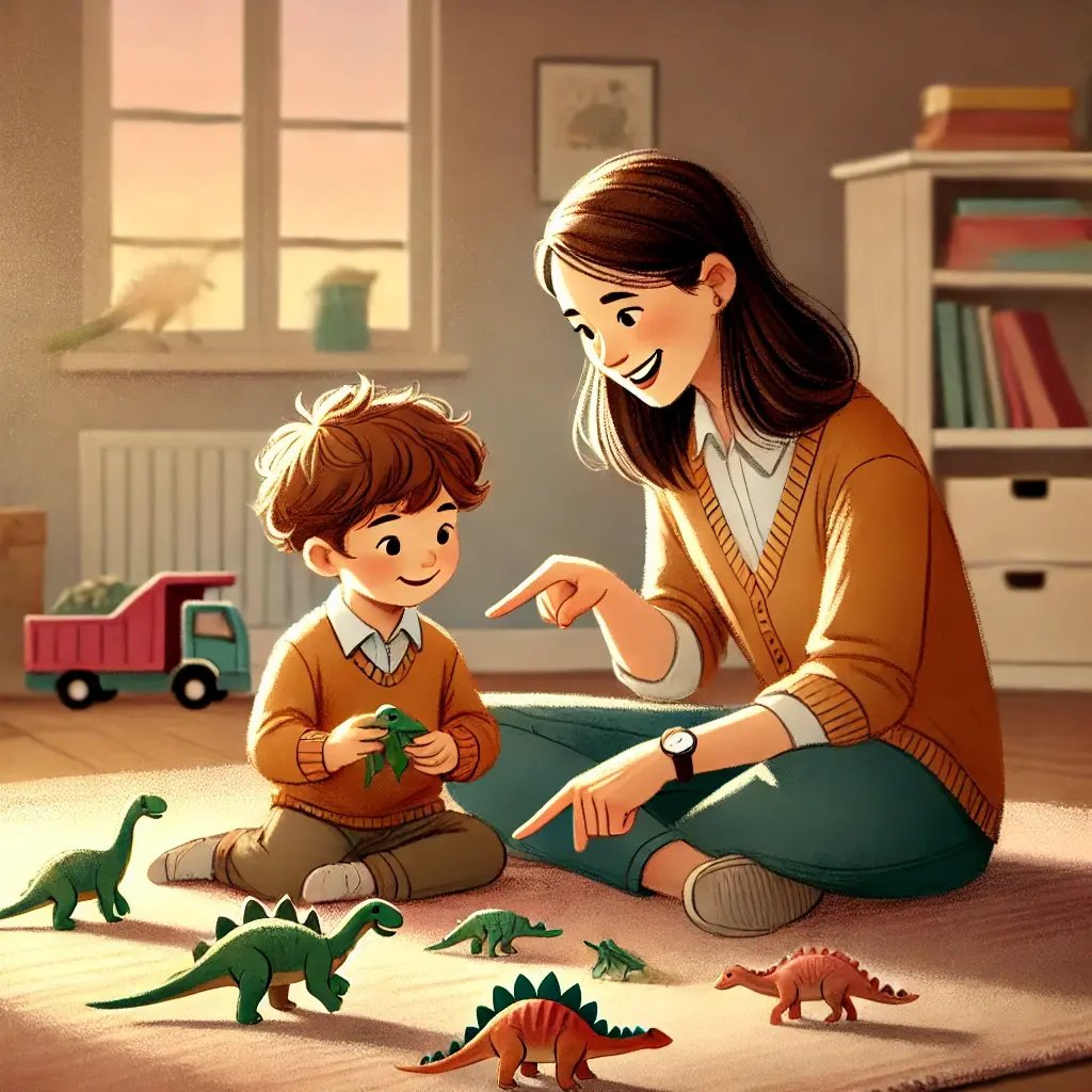 Parent incorporating counting practice into preschooler’s imaginative play at home