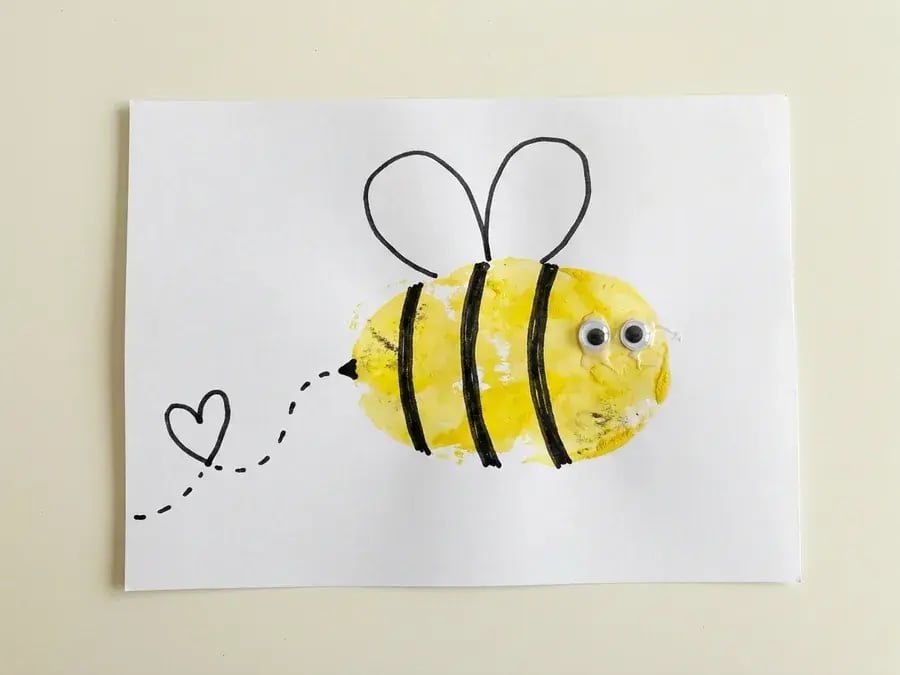 Bee mine potato print, an easy February craft for preschoolers ages 3 to 5