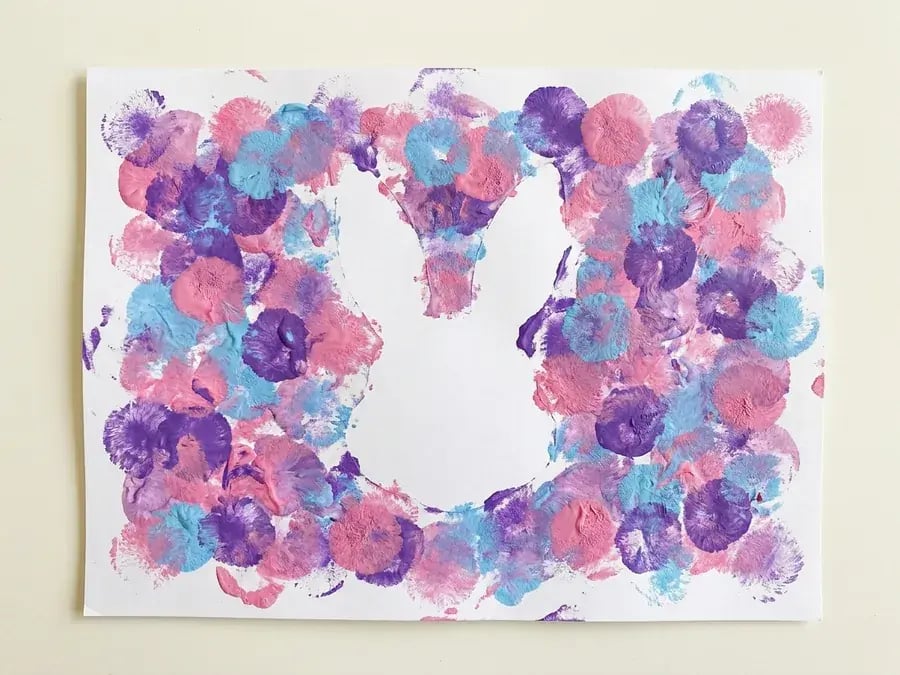 Pom pom painted bunny, an easy bunny craft for preschoolers made from simple supplies