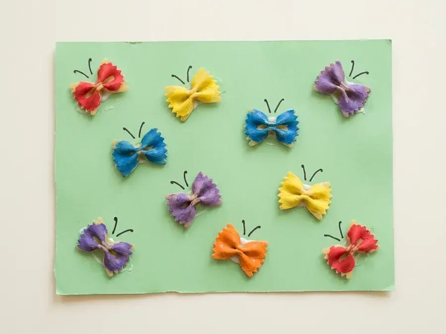 Bow-tie pasta butterflies, an easy butterfly craft for preschoolers ages 3 to 5
