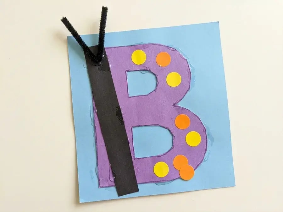 Letter B butterfly, an easy butterfly craft for preschoolers ages 3 to 5