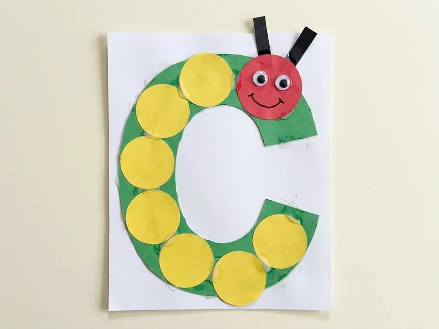 Letter C caterpillar, an easy letter c craft for preschoolers ages 3 to 5
