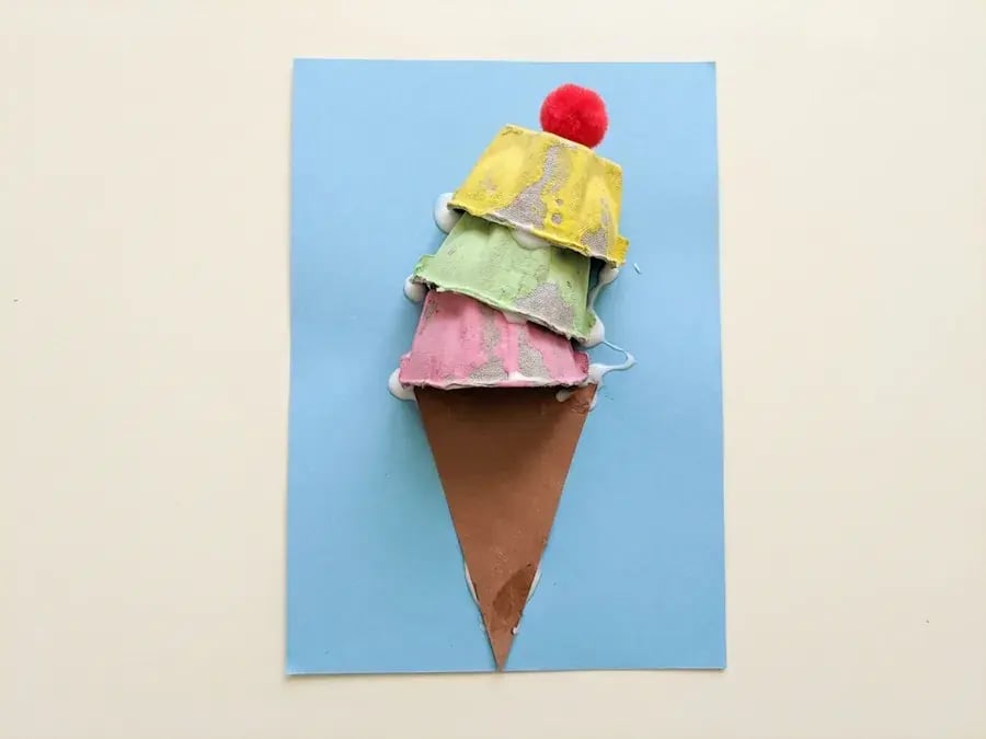 Egg carton ice cream cone, an easy ice cream craft for preschoolers ages 3 to 5