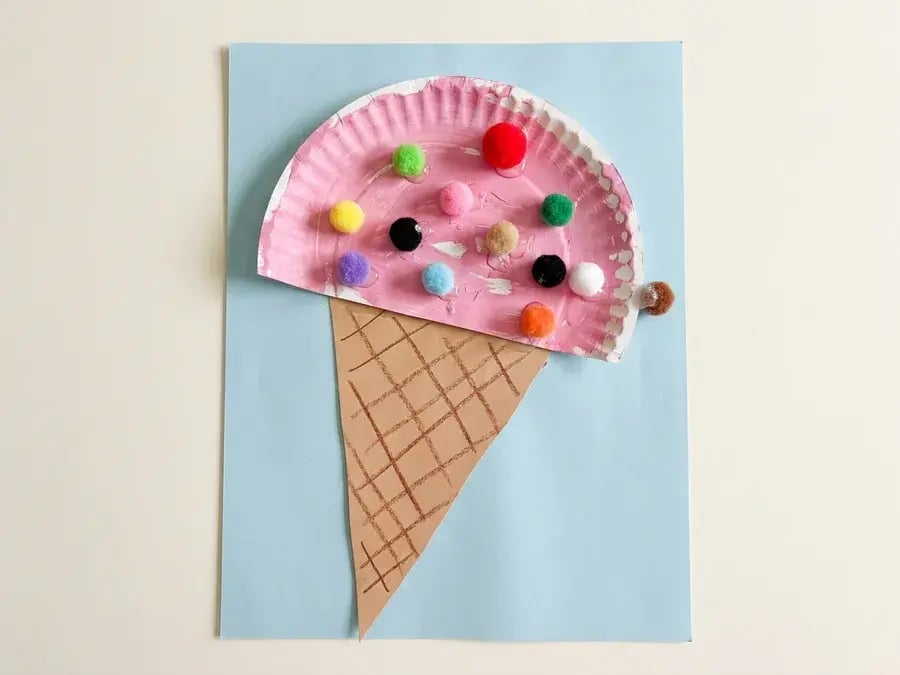 Paper plate ice cream cone, an easy ice cream craft for preschoolers ages 3 to 5