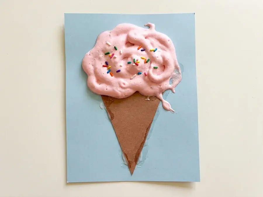 Puffy paint ice cream cone, an easy ice cream craft for preschoolers ages 3 to 5