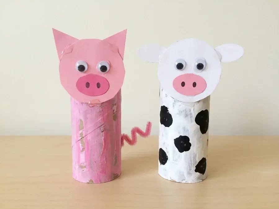 Toilet paper roll farm animals, an easy farm craft for preschoolers ages 3 to 5