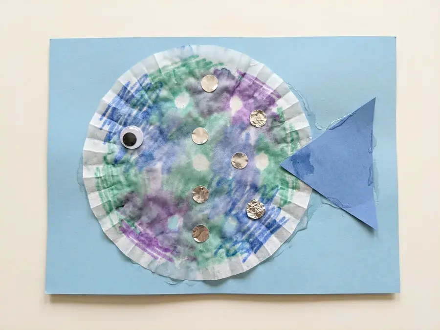 Coffee filter rainbow fish, an easy Rainbow Fish craft for preschoolers ages 3 to 5