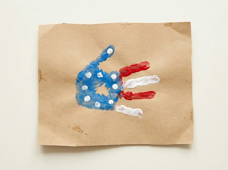 Handprint flag, an easy 4th of July craft for preschoolers ages 3 to 5