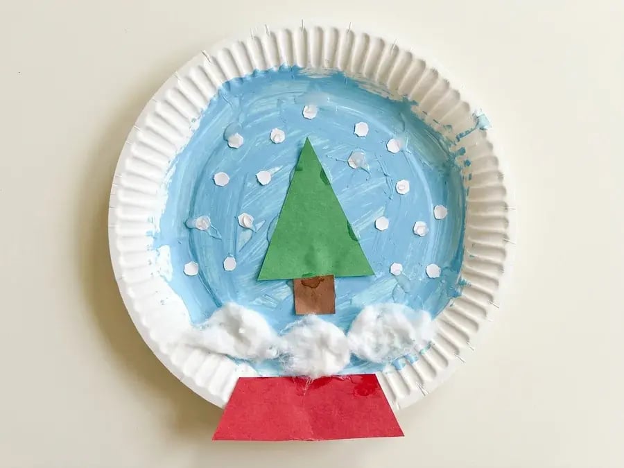 Paper plate snow globe, an easy January craft for preschoolers ages 3 to 5