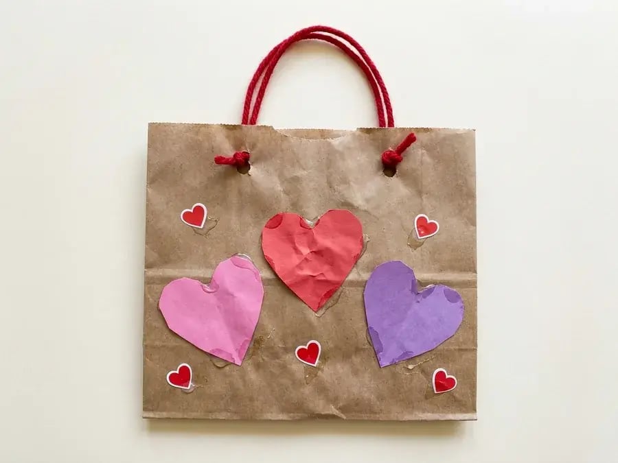 Paper bag valentine holder, an easy February craft for preschoolers ages 3 to 5