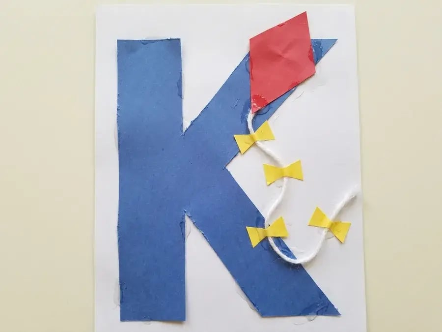 Letter K kite, an easy March craft for preschoolers ages 3 to 5