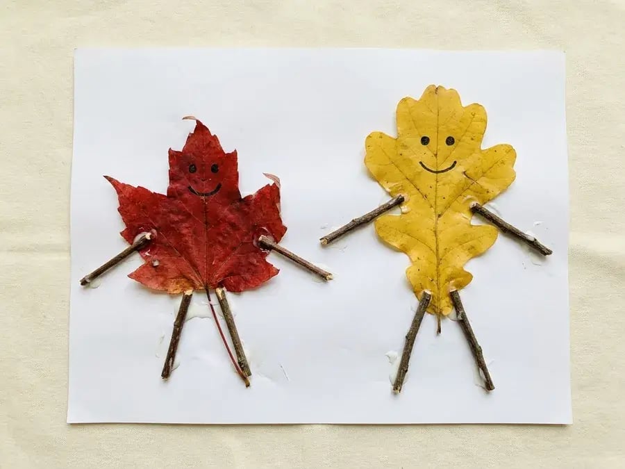 Leaf people, an easy September craft for preschoolers ages 3 to 5