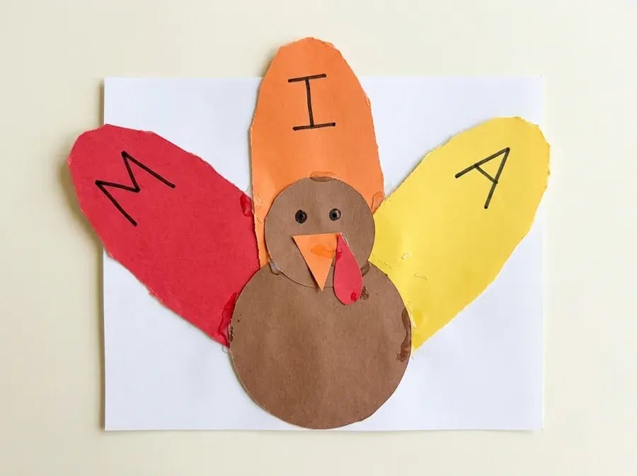 Turkey name craft, an easy name craft for preschoolers ages 3 to 5