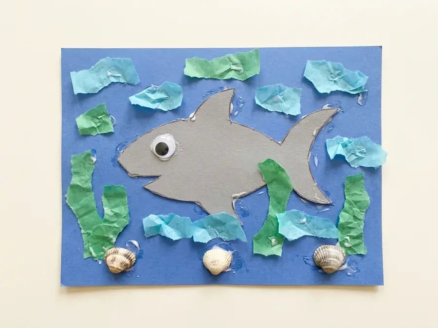 Shark ocean collage, an easy shark craft for preschoolers ages 3 to 5