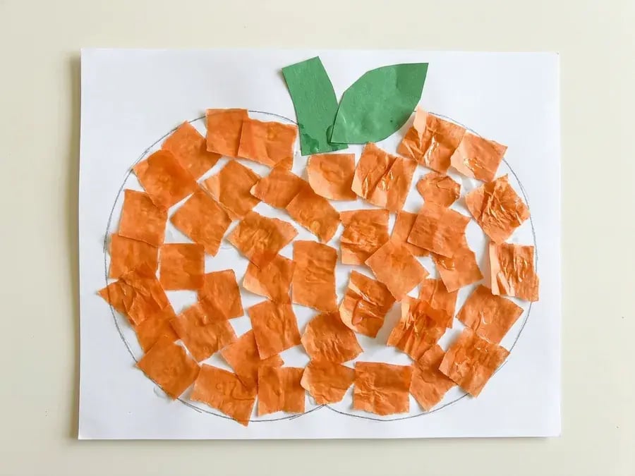 Tissue paper pumpkin, an easy pumpkin craft for preschoolers ages 3 to 5