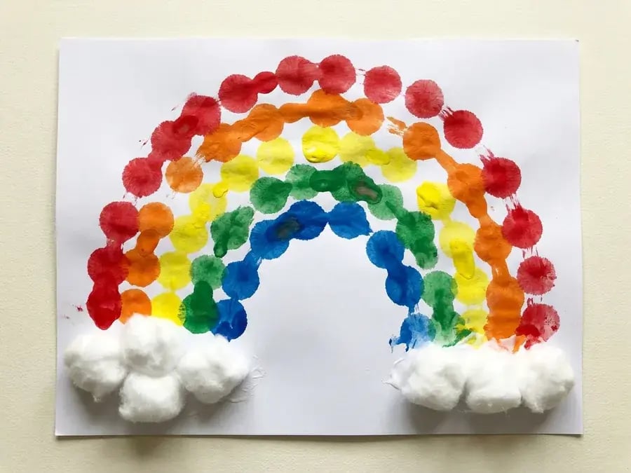 Pom pom dabbed rainbow, an easy rainbow craft for preschoolers ages 3 to 5