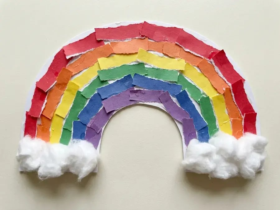 Torn paper rainbow, an easy rainbow craft for preschoolers ages 3 to 5