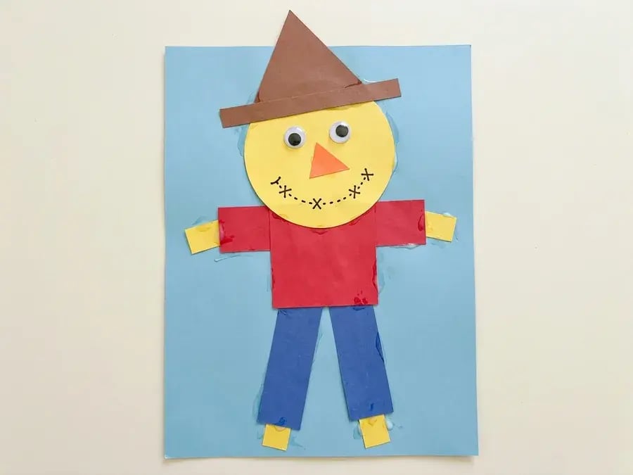 Shape scarecrow, an easy scarecrow craft for preschoolers ages 3 to 5