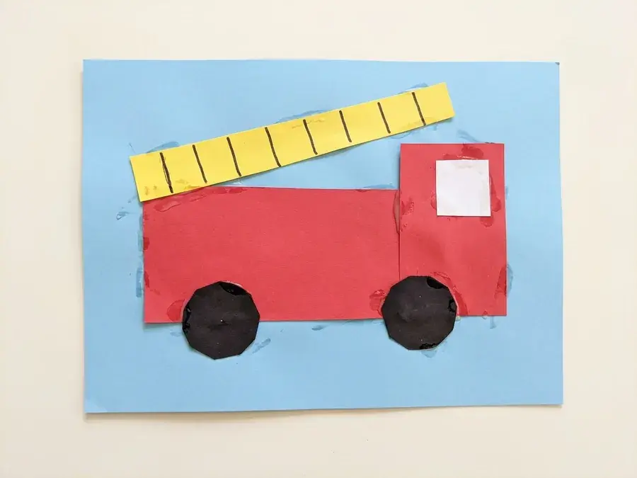 Shape fire truck, an easy shape craft for preschoolers ages 3 to 5