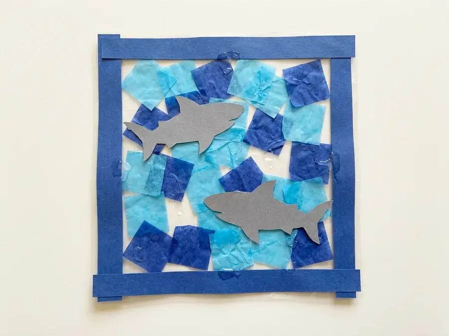Shark suncatcher, an easy shark craft for preschoolers ages 3 to 5