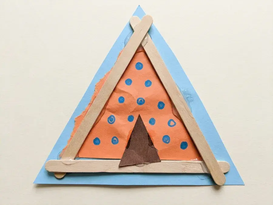 Craft stick tent, an easy shape craft for preschoolers ages 3 to 5