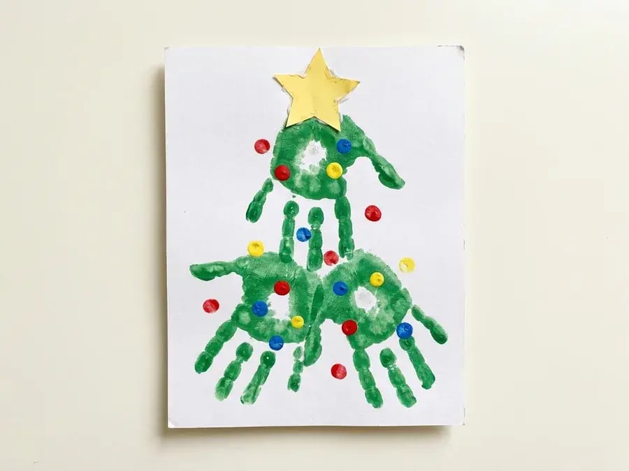 Handprint Christmas tree, an easy christmas tree craft for preschoolers ages 3 to 5