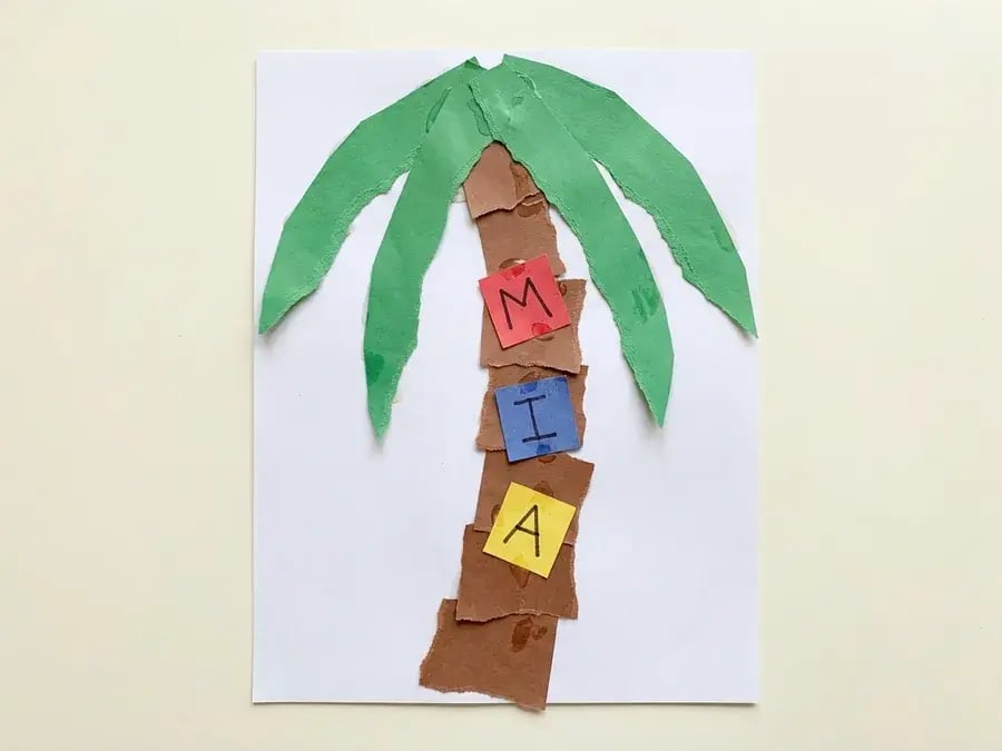 Name coconut tree, an easy name craft for preschoolers ages 3 to 5