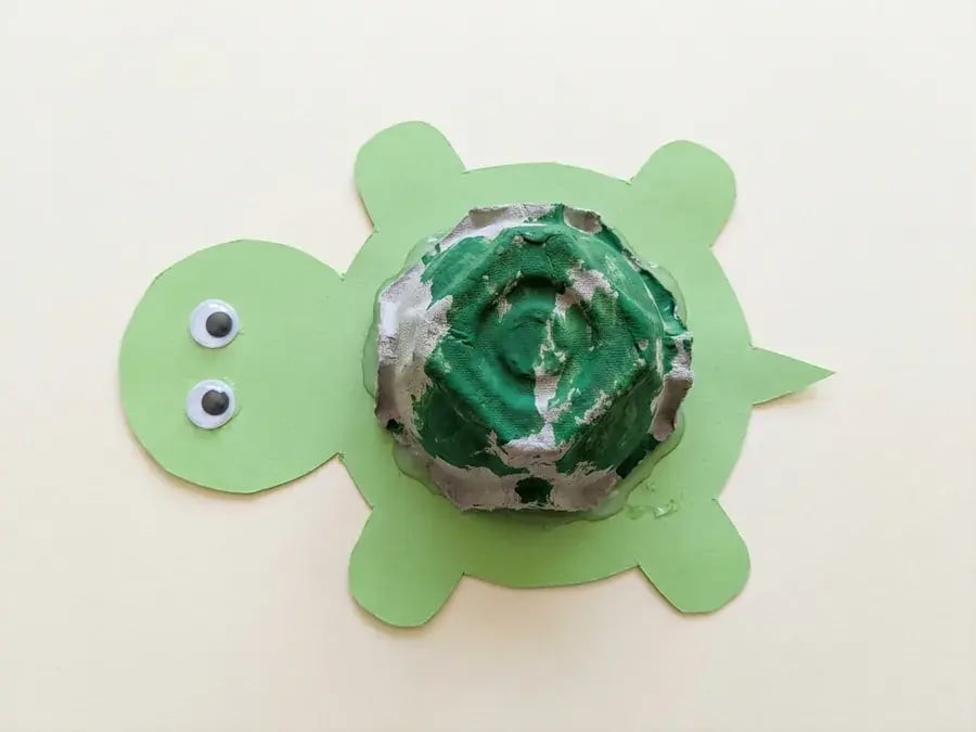 Egg carton turtle, an easy turtle craft for preschoolers ages 3 to 5