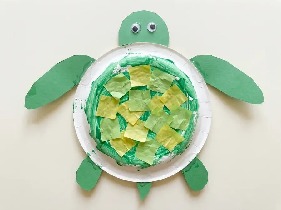 Paper plate sea turtle, an easy paper plate craft for preschoolers ages 3 to 5