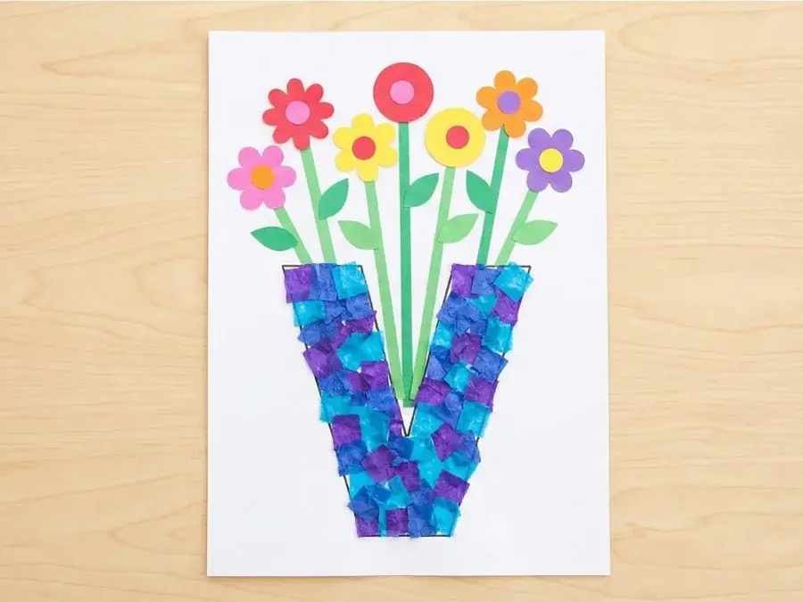 Letter V vase, an easy letter v craft for preschoolers ages 3 to 5