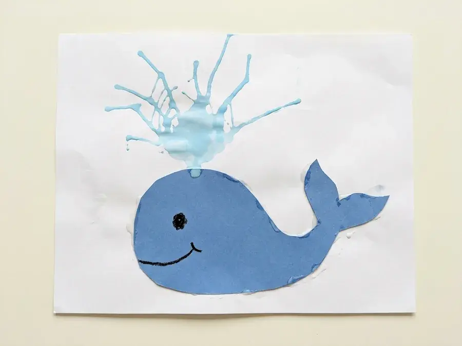 Blow painting whale, an easy whale craft for preschoolers ages 3 to 5